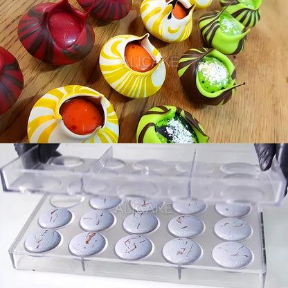 Chocolate Mold 15 Cavity Polycarbonate Chocolate Moulds Volcano Candy Bonbons Forms Confectionery Baking Tools φ1.58"xH0.24"