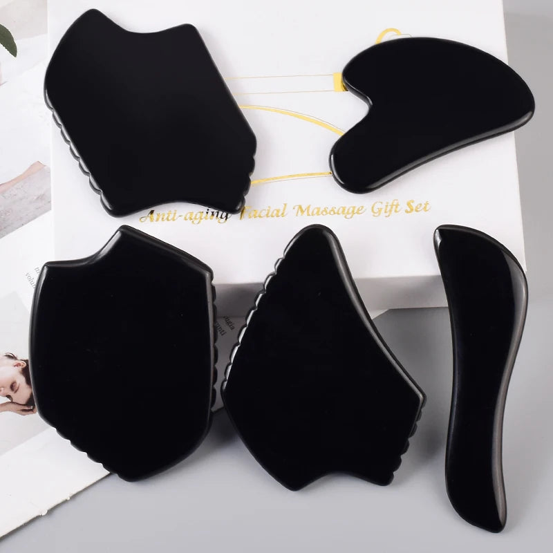 Wholesale Various Shape Black Obsidian Face Gua Sha Tool Sawtooth SPA Massager Acupuncture Facial Beauty Product For Health Care