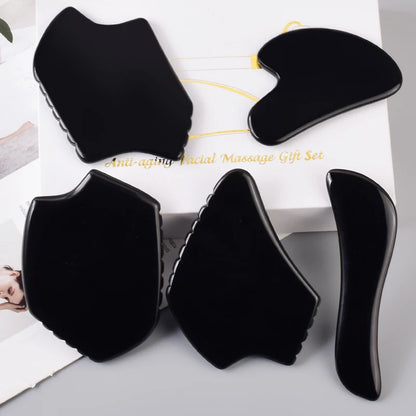 Wholesale Various Shape Black Obsidian Face Gua Sha Tool Sawtooth SPA Massager Acupuncture Facial Beauty Product For Health Care