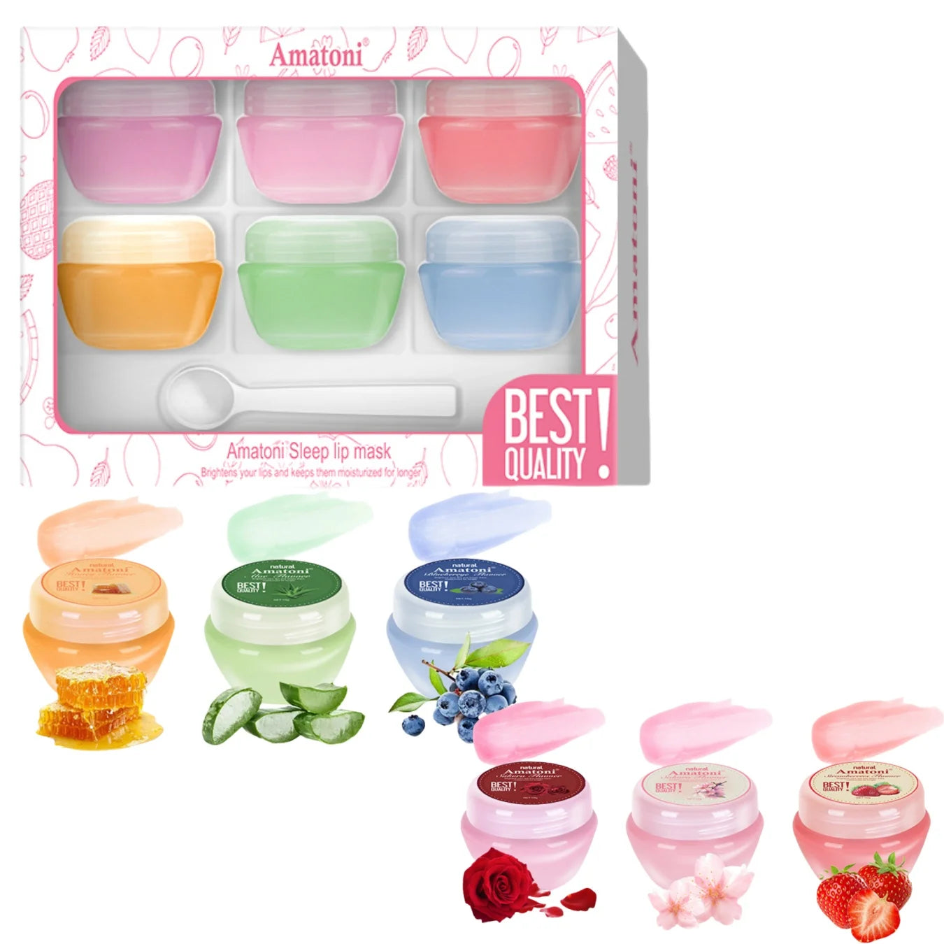 Sleeping Lip Mask Gift Box 10g×6PCS Lip Balm Set Moisturizes Lips, Smoothes, and Is a Universal in the Morning and Evening