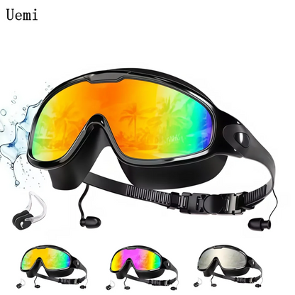 Adult Wide View Swim Goggles Anti-Fog Anti-UV No Leak Swimming Glasses with Earplugs for Men And Women Youth