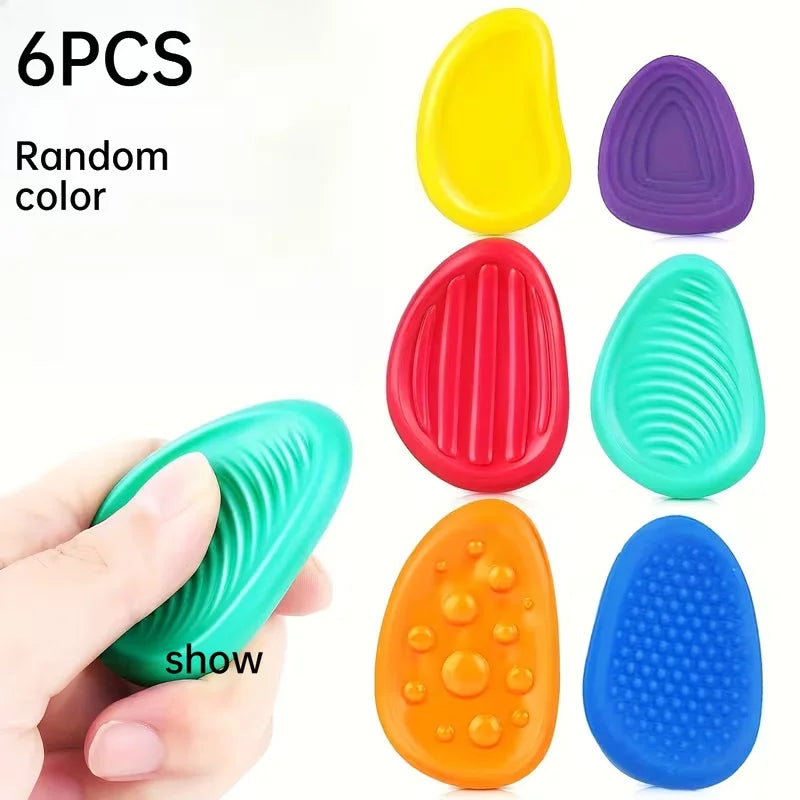 6 colorful tactile stones with soft and elastic textured pressure massage handballs