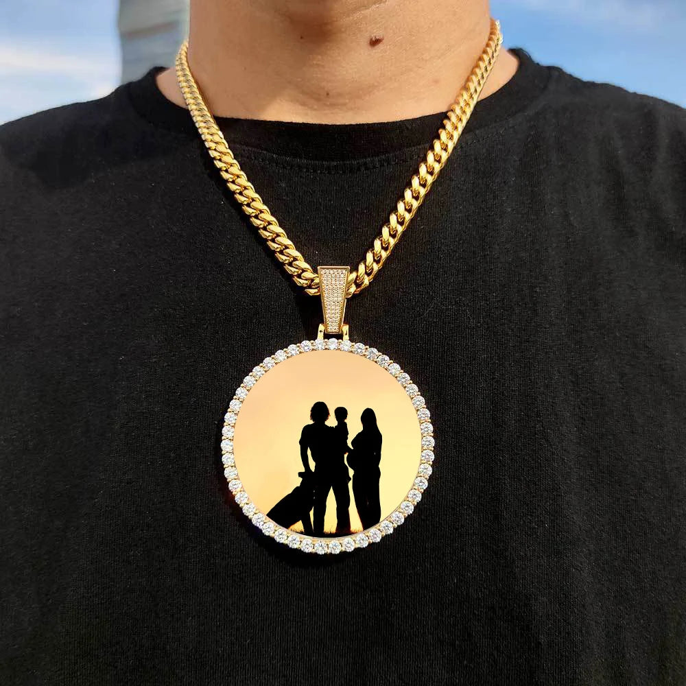 Custom Made Big Photo Medallions 18k Gold Necklace Pendant Iced Out Cuban Men Hip Hop Picture Jewelry Gift Can Free Custom Logo