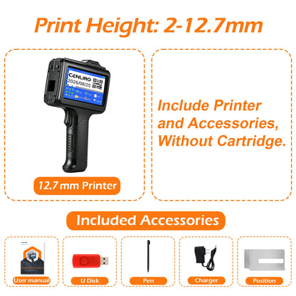Cenliro Upgrated Handheld Inkjet Printer CL12B with Black Fast-drying Ink Cartridge for Date Batch Number Logo QR Code 600DPI