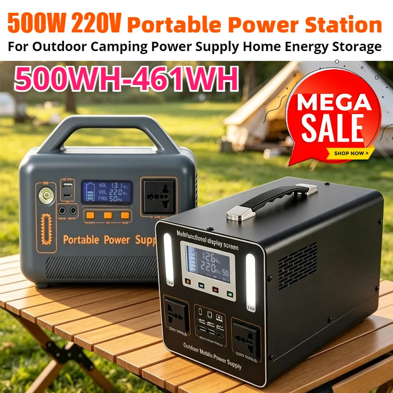 500W 220V Portable Power Station 500Wh 461Wh Solar Generator Emergency Power Bank Power Supply for Home Outdoor Camping Stall