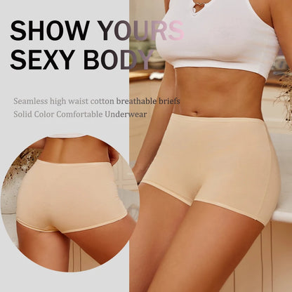 FINETOO 3PCS Women Seamless Cotton Boxer Short Solid Color High Rise Elastic Underwear Female Breathable Boyshorts Sexy Lingerie