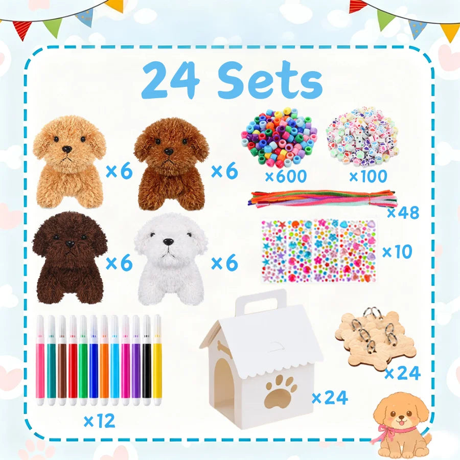 8-36Sets DIY Adopt A Puppy Party Favor Teddy Dog Stuffed Animal Bulk Adopt Me Plush Mini Animals for Dog Birthday Party Favors