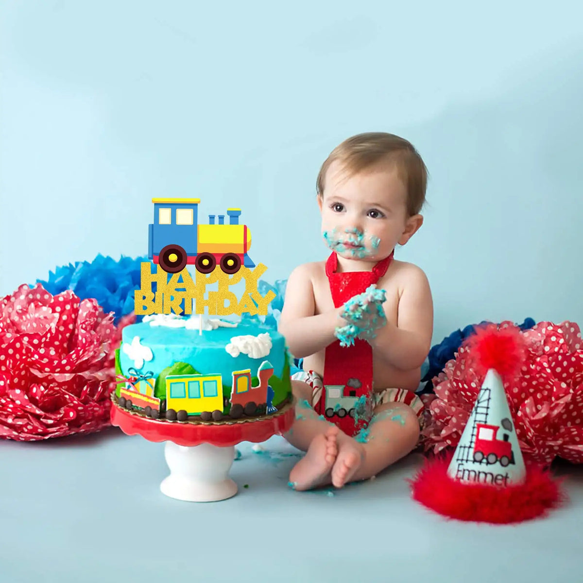 Train Happy Birthday Cake Topper Railway Steam Theme Party Decorations Train Birthday Baby Shower Supplies