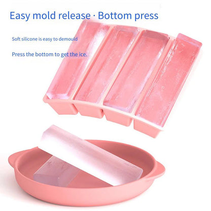 4 Grid Big Ice Tray Long Strip Square Whiskey Ice Cubes Silicone Mold With Lid Non-toxic Durable Pub Wine Ice Blocks Maker Model