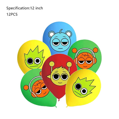 Sprunki Birthday Party Decoration Incredibox Latex Aluminum Foil Balloon For Kids Event Supplies Banner Disposable Tableware