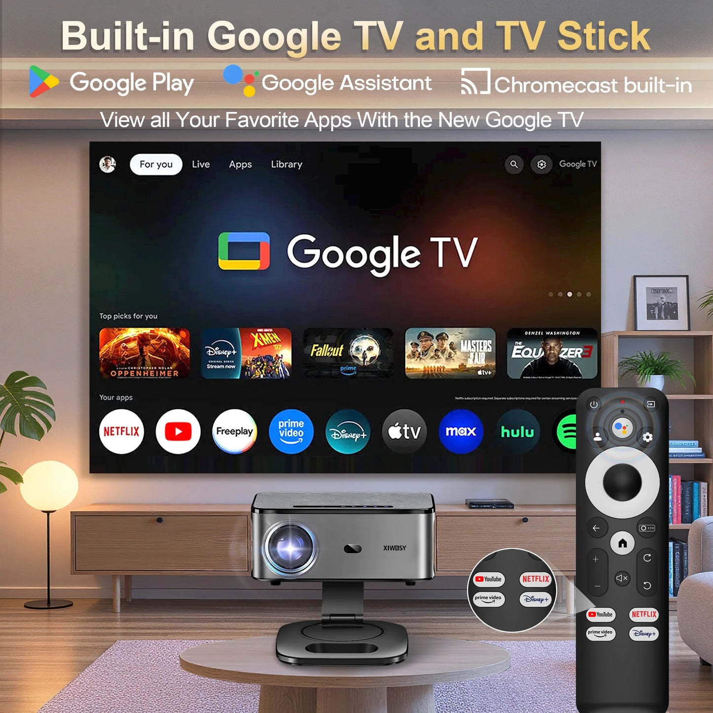 XIWBSY 45000Lumens Google TV Projector Portable Projector 4K Android 14.0 Daylight Projector 8K Video Home Theater  Projector