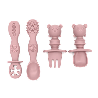 4pcs Silicone Spoon & Fork Set Long & Short Handles for Different Feeding Needs Baby Self-feeding Training Baby Birthday Gift