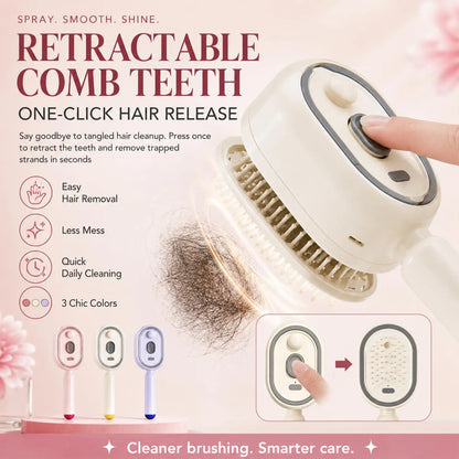 2026 Electric Steaming Hair Straightener Brush Electric Spray Air Cushion Massage Hair Brush Rechargeable Detangling Steam Brush