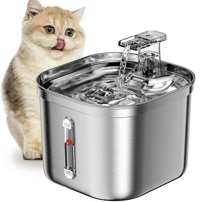Cat Water Fountain 2.2L 304 Stainless Steel Three Gears Adjustable Inside Filters Silent Water Pump for Pet to Drink Water