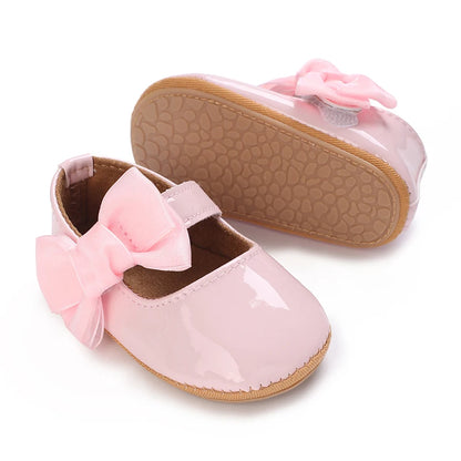 Breathable Newborn Baby Shoes Baby Boy Girl Shoes Girl Classic Bowknot Rubber Sole Anti-slip PU  Toddler Shoes First Walker