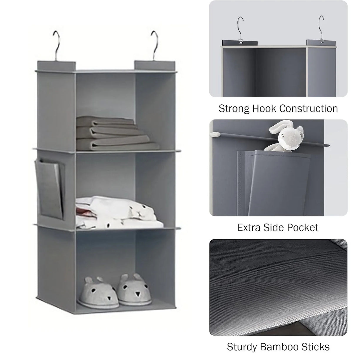 Hanging Closet Organizer and Storage, Foldable 6-Shelf Closet Hanging Storage Shelves with 2 Hooks for Shoe Cap Clothes Pants