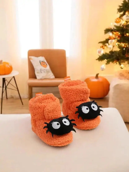 Halloween Pumpkin Baby Booties Stay On Slipper Winter Warm Soft Shoes Newborn Crib Sock Shoes