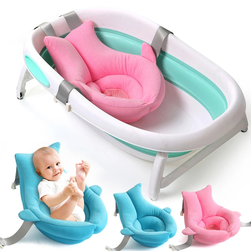 Baby Shower Blooming Flower Newborn Bathtub Foldable shark shape Cushion skin Bath pad portable bath tub Soft Seat Play mat