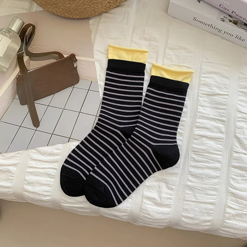 New Women Socks Cute Love With Heart Print Sock Cotton Harajuku Vintage Happy Female Dots Heart Kawaii Sox White Pink Crew Sock