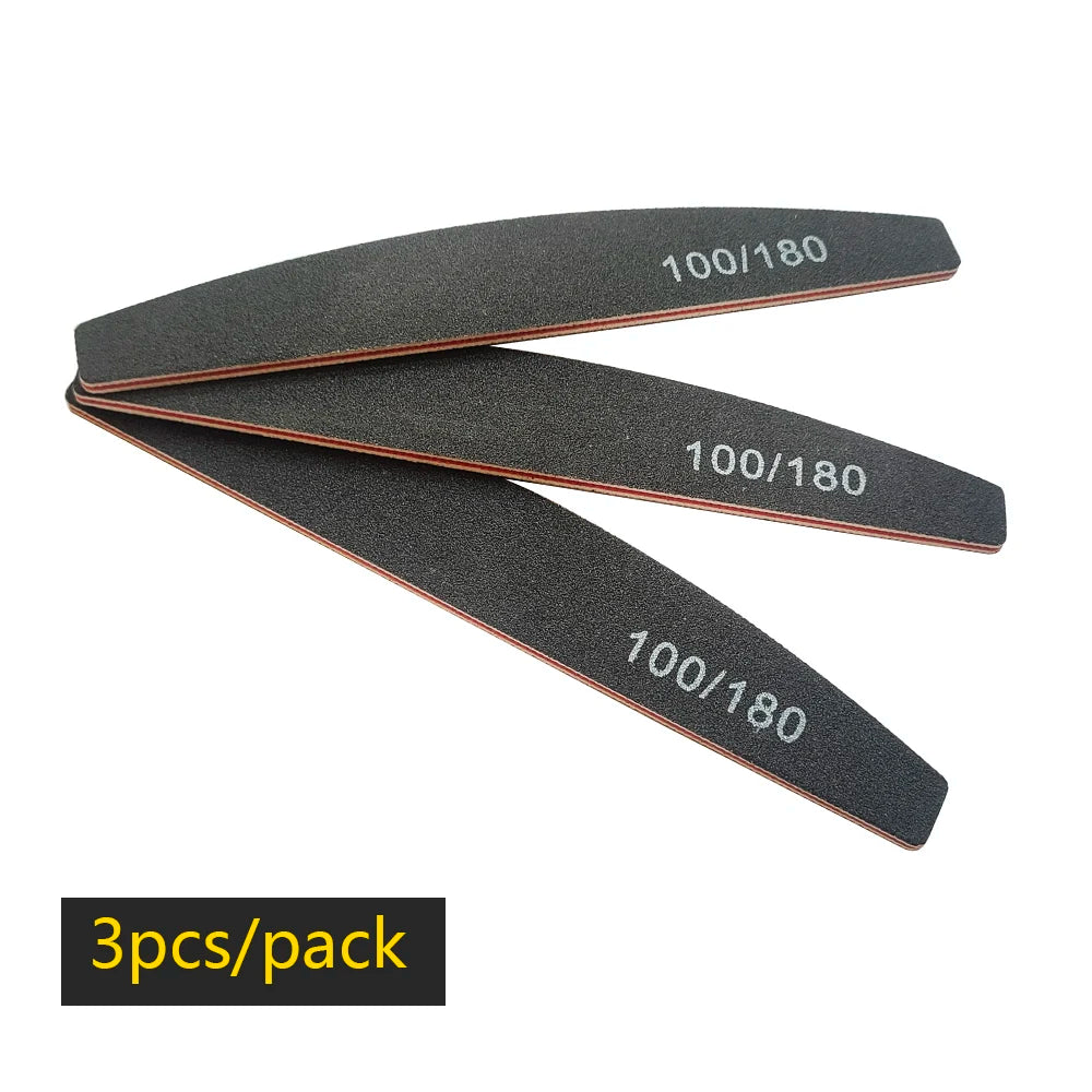 Nail File Buffer 100/180 Grit Half Moon Nail Files Double Side Sandpaper Nail Sanding Grinding Gel Nail Polish Manicure Tool