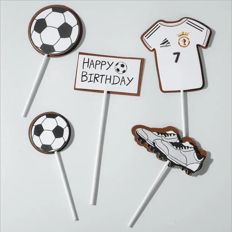Cake Toppers Glitter DIY Basketball Football Set Cupcake Topper Cake Flags Kids Boys Birthday Wedding Bride Party Baking Decor