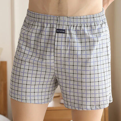 Men's Aro Pants Cotton Lattice Underwear Loose High Waist Breathable Home Boxer Shorts Pouch Underpants Plus Size M-3XL