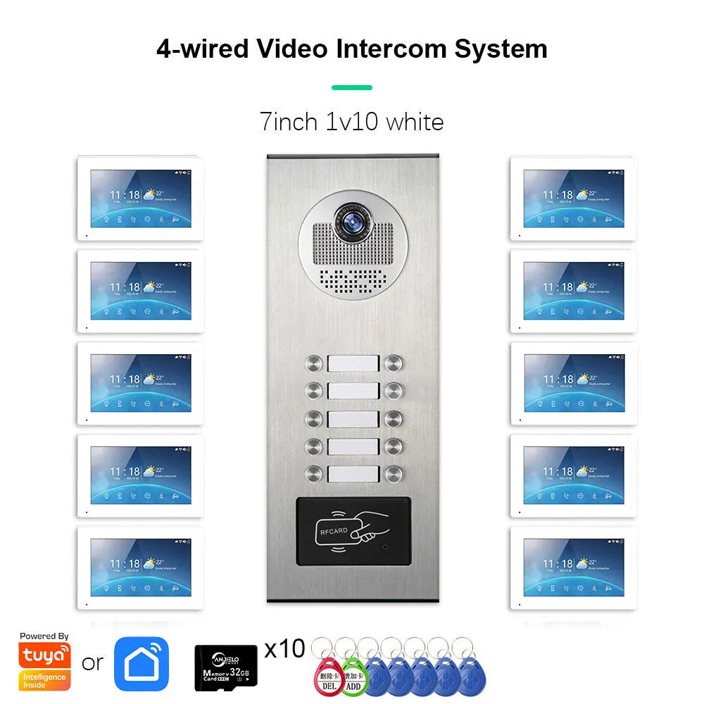 ANJIELO 2-12 Units Apartment Doorbell Video Intercom System Digital Frame Background Music Detection Preview NEW 2026