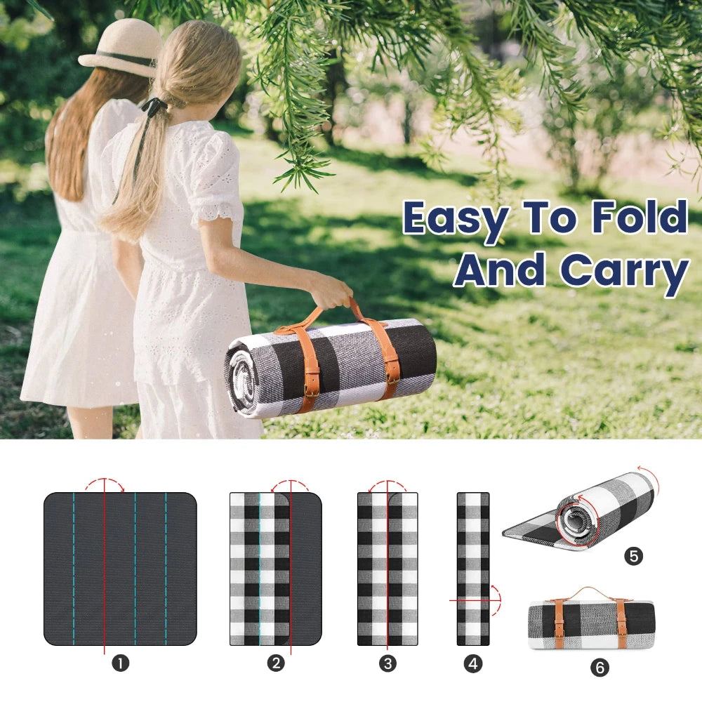 New 80"x 80"Picnic Blanket Extra Large Waterproof and Foldable Beach MatOutdoor for 8 Adults Camping Park Beach Grass Indoors