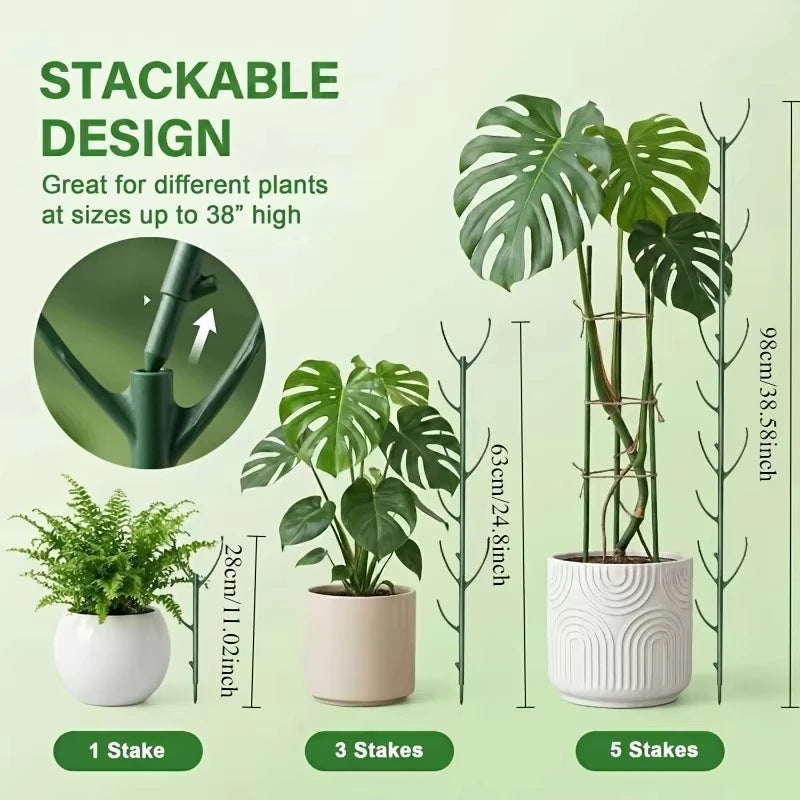 10Pcs Monstera Plant Support Set Stackable Tall Poles with Ties Support Climbing Plant Stems Durable Outdoor Gardening Supports