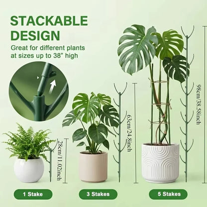 10Pcs Monstera Plant Support Set Stackable Tall Poles with Ties Support Climbing Plant Stems Durable Outdoor Gardening Supports