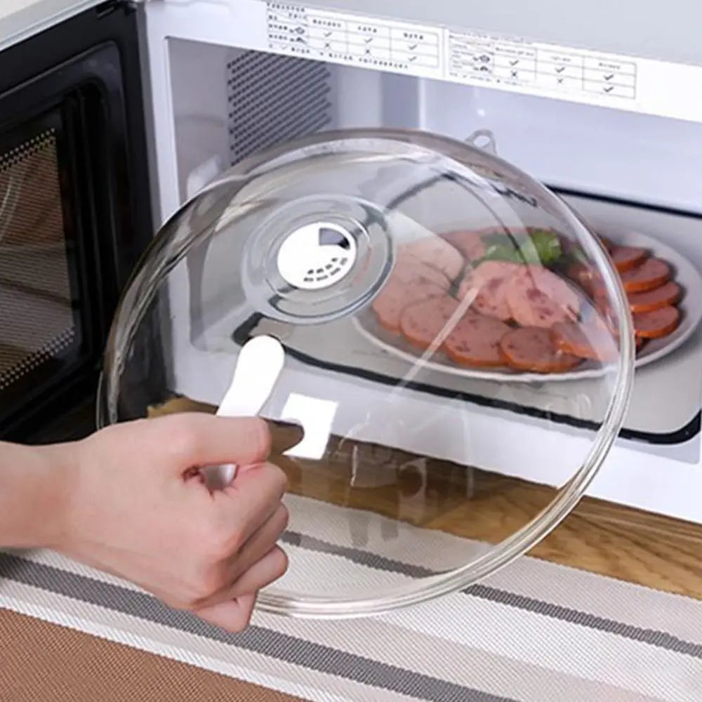 High Temperature Resistant Microwave Splash Cover with Steam Vent and Handle Transparent Cover Food Heating Cover BPA Free