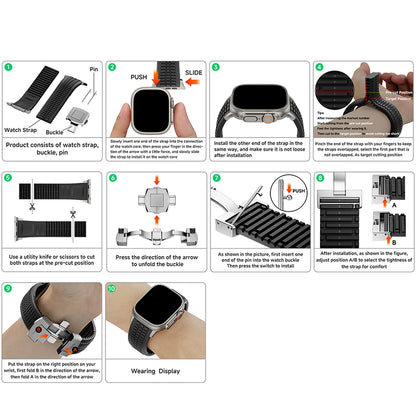Sports Silicone Band for Apple Watch Ultra 2 49mm 46mm 45mm 44mm Luxury Metal Bracelet for iWatch Series 10 9 8 7 6 5 4 Se Strap