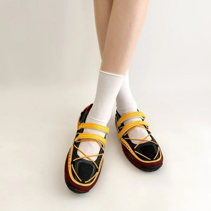 Silver Fashionable Casual Mesh Shoes Women's Summer New Magic Tape Thin Breathable Sports Mary Jane Single Shoes