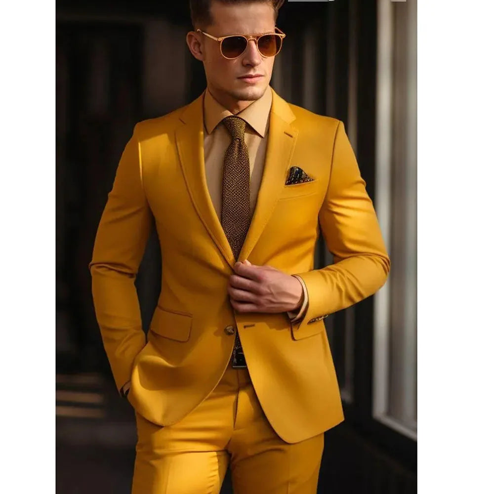 Men's Suit Set 2 Piece Stylish Blazer Pants Business Casual Groom Wedding Party Tuxedo Elegant Formal Slim Fit Male Suit