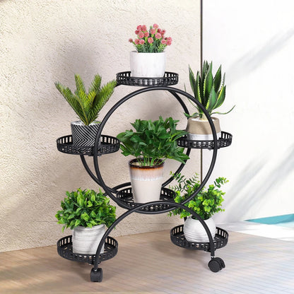 Heavy Duty Metal Plant Stand with Lockable Wheels Garden Cart Flower Pots Holder for Indoor Outdoor Use