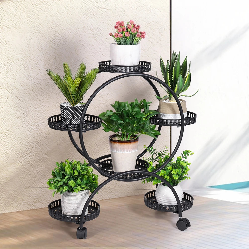 Heavy Duty Metal Plant Stand with Lockable Wheels Garden Cart Flower Pots Holder for Indoor Outdoor Use
