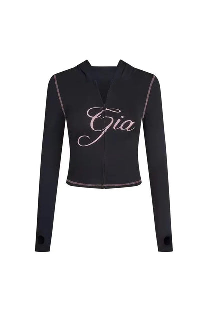 GIA Front Shoulder Slim Fit Jacket Pants Set with Letter Print Design Hooded Zipper Snake Pattern Short Fit Streetwear