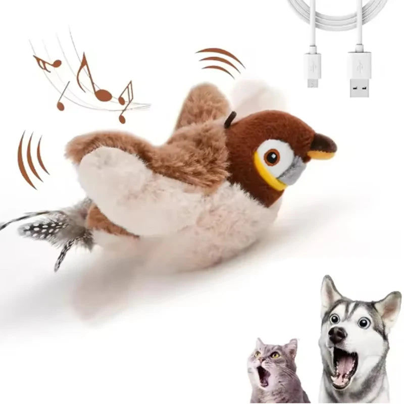 Pet Toy Plush Bite-Resistant and Drop-Proof Flapping Shaky Bird Cat Self-Entertainment Simulated Sparrow