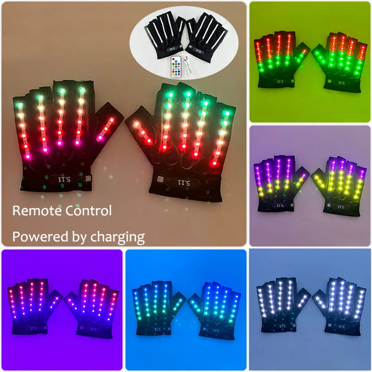 1set Luminous Glowing Glasses and Gloves Remote Control LED Glasses&Gloves Carnival Party Performance Props Festival Supplies