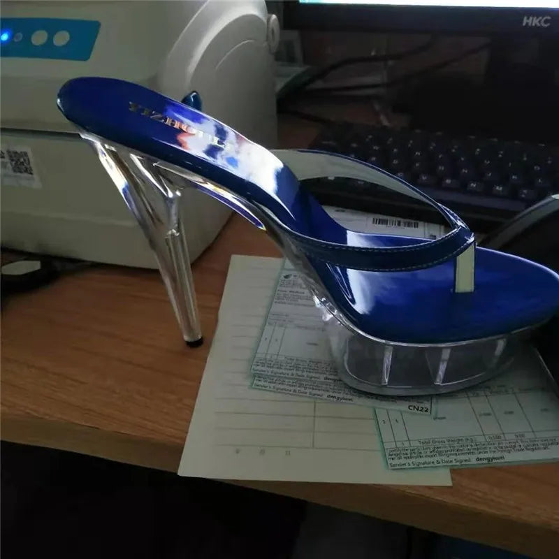 Stylish 15cm princess slippers for the summer, sexy nightclub heels, and 6-inch stiletto slippers with lacquered heels