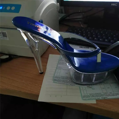 Stylish 15cm princess slippers for the summer, sexy nightclub heels, and 6-inch stiletto slippers with lacquered heels
