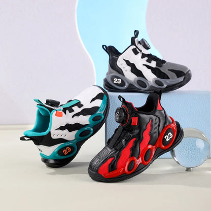 Fashion Basketball Shoes for Kids High-top PU Leather Sports Shoes Children Casual Shoes Boys Girls Comfortable Gym Trainers New