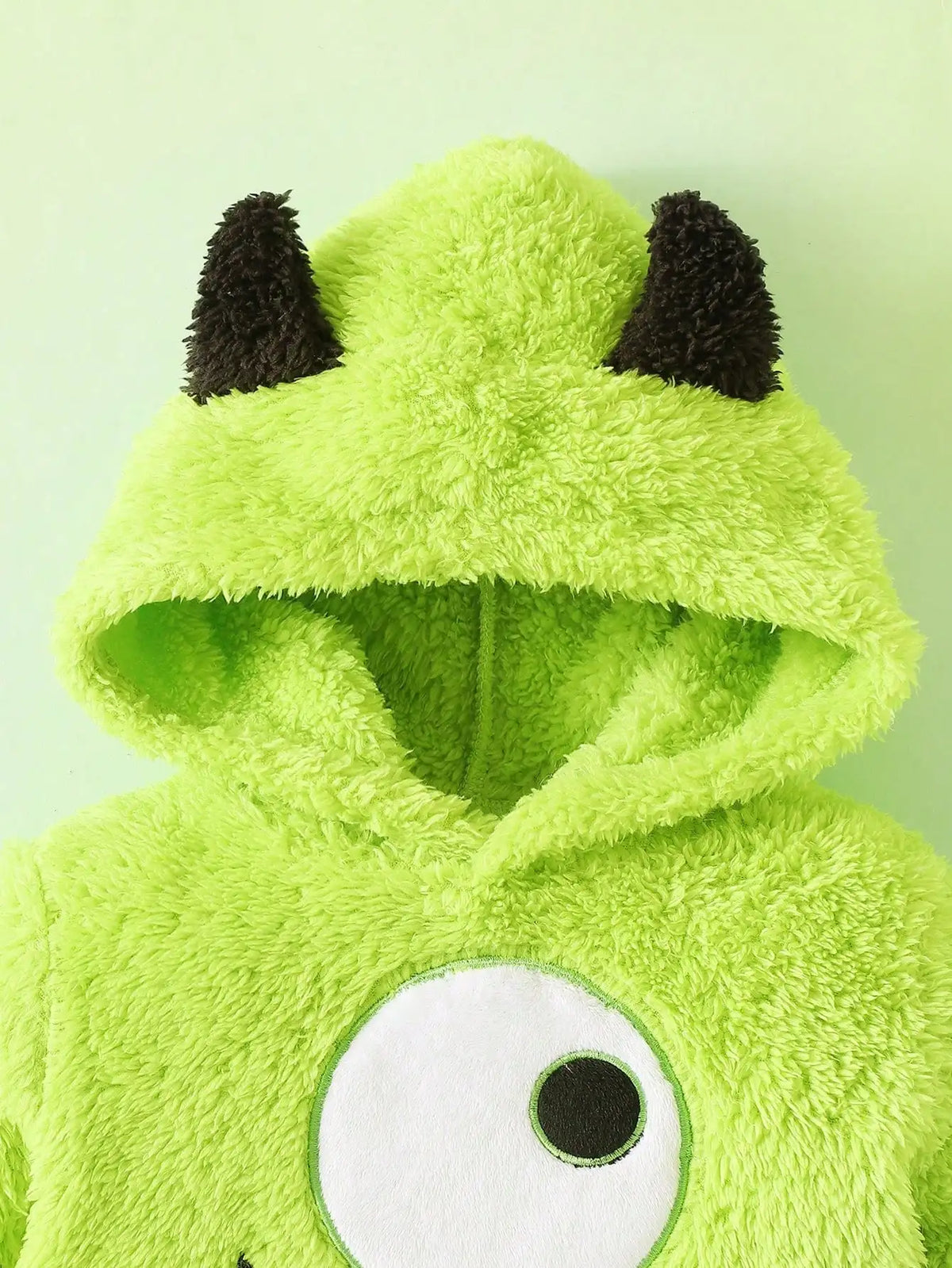 Baby boy monster embroidered demon ear hat plush jumpsuit