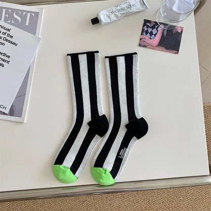 1Pairs Striped Funny Socks Korean Japanese Man Women Design Unisex Fashion Trendy Crew Stockings
