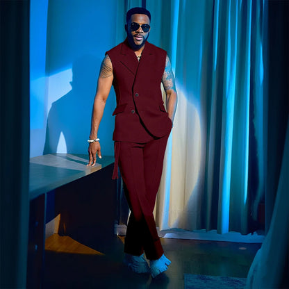 2025 Summer Hot 2 Pieces Jacket Pants Single Breasted Notch Collar High Quality Business Male Clothing Sleeveless Fashion