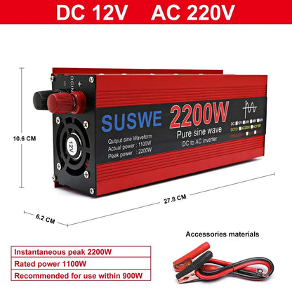 Pure Sine Inverter 1000W-3000W DC To AC 12V/24V To 110V/220V Car Power Inverter Portable Power Bank Converter Car Transformer