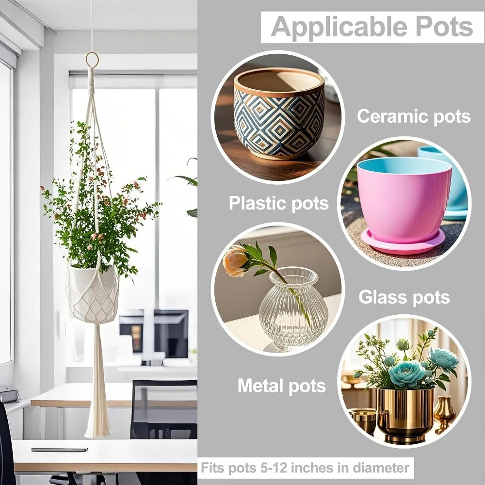 3‑Pack Macrame Plant Hangers, Bohemian Cotton Hanging Plant Holders with Complete Mounting Hardware for Indoor Outdoor Decor