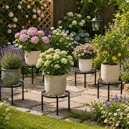 Round Metal Plant Stand, Heavy Duty Black Iron Plant Pot Stand with Raised Edge, Indoor & Outdoor Flower Pot Holder for Living Room, Balcony, Patio & Garden