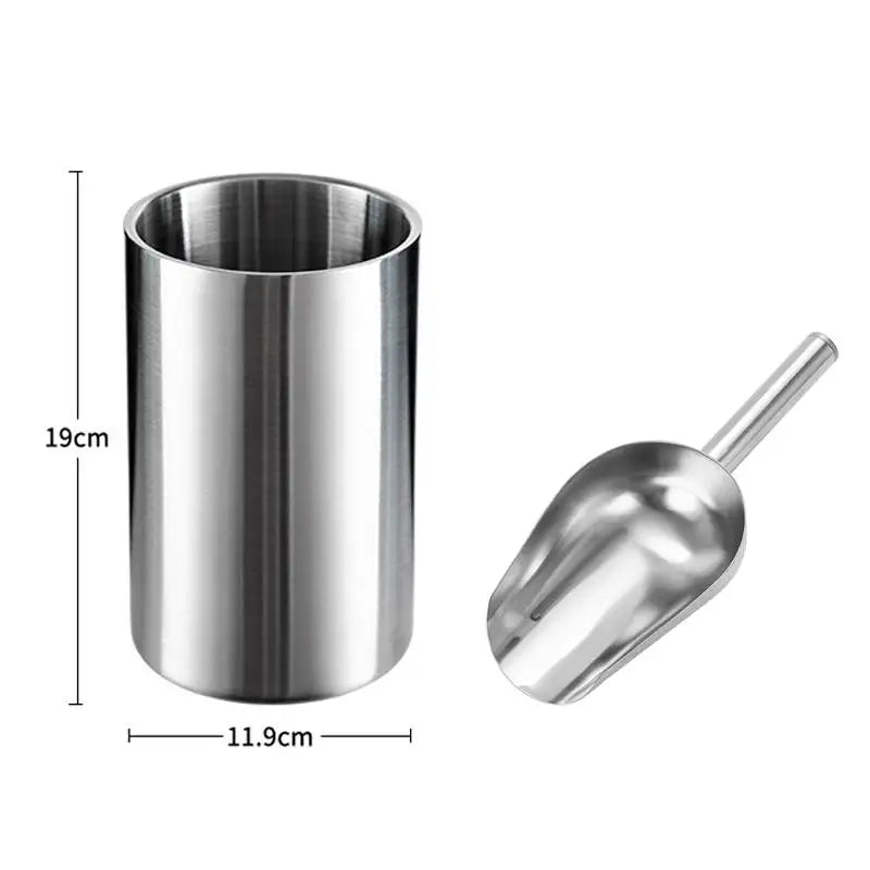 Stainless Steel Wine Cooler Bucket Double Wall Wine Bottle Cooler Holder Champagne Cooler Beer Chiller Ice Bucket Ktv Bar Tool