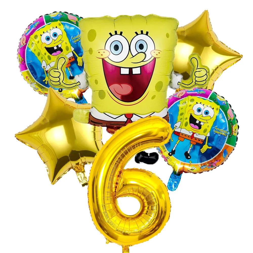 6Pcs SpongeBob Patrick Star Balloon set Birthday Party Golde Blue Numbers Balloons Boys Girls Baby Shower Party Supplies Gifts